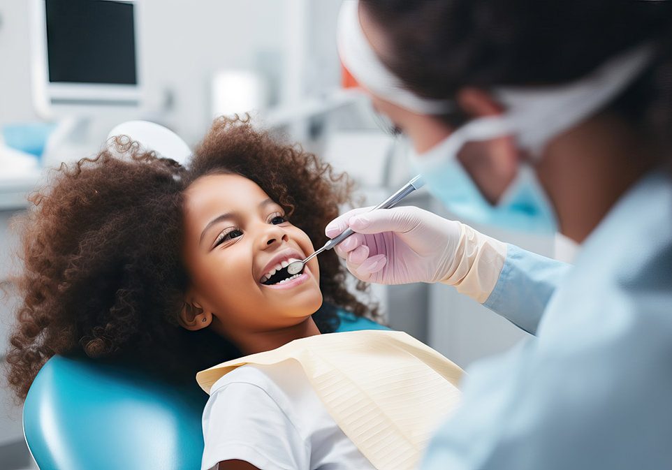 Dentist examining child's teeth