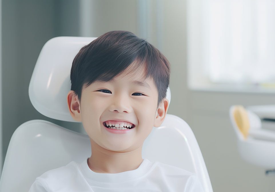 Cheerful young child, going through dental treatment.